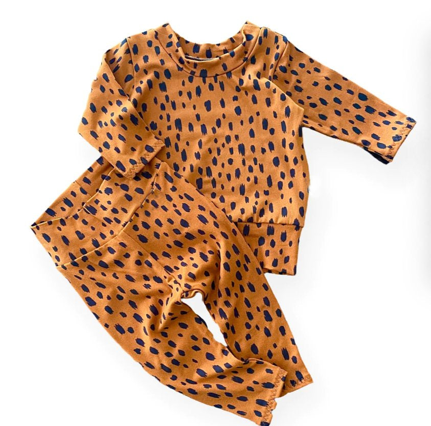 preorder BLP0359 Brown leopard long sleeve boys pajamas
