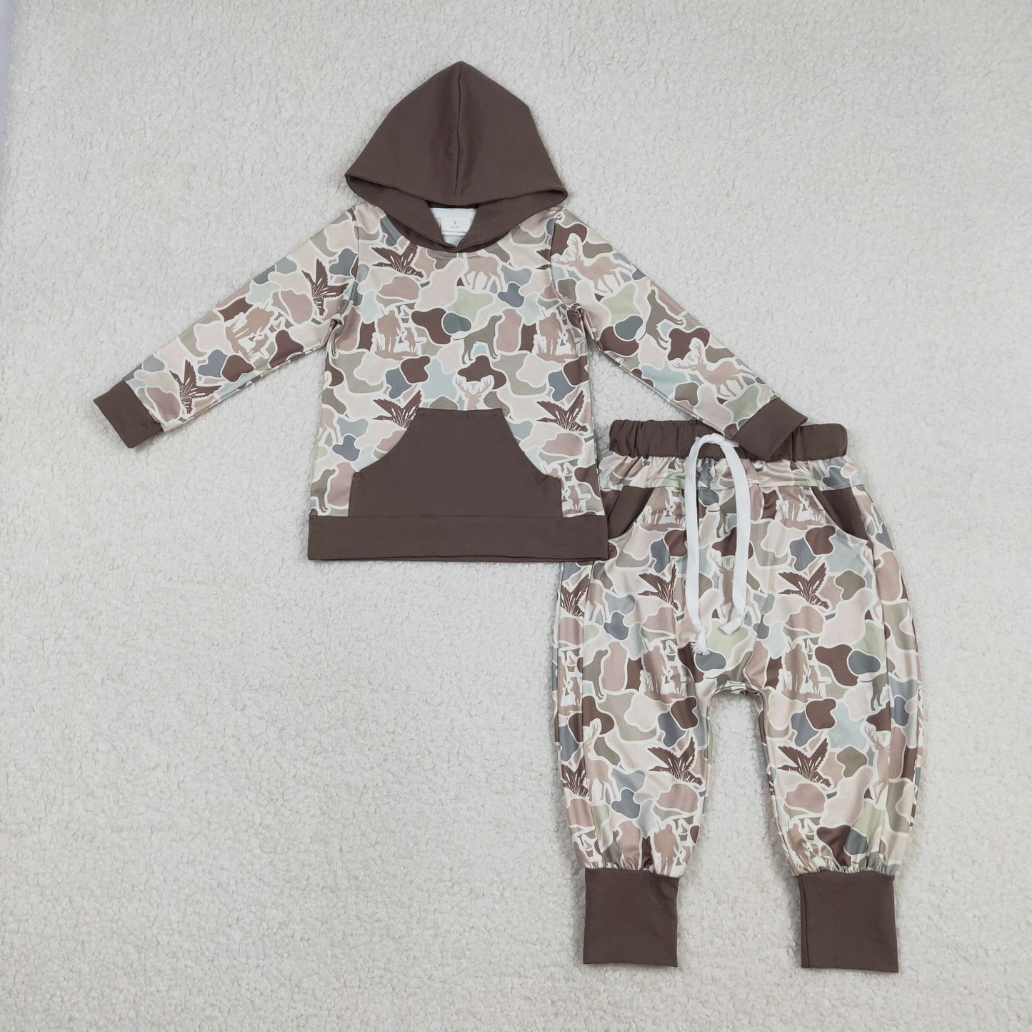 BLP1403 Hunting Camo Mallard Duck Pocket Hoodie Long Sleeve Pants Boys Set