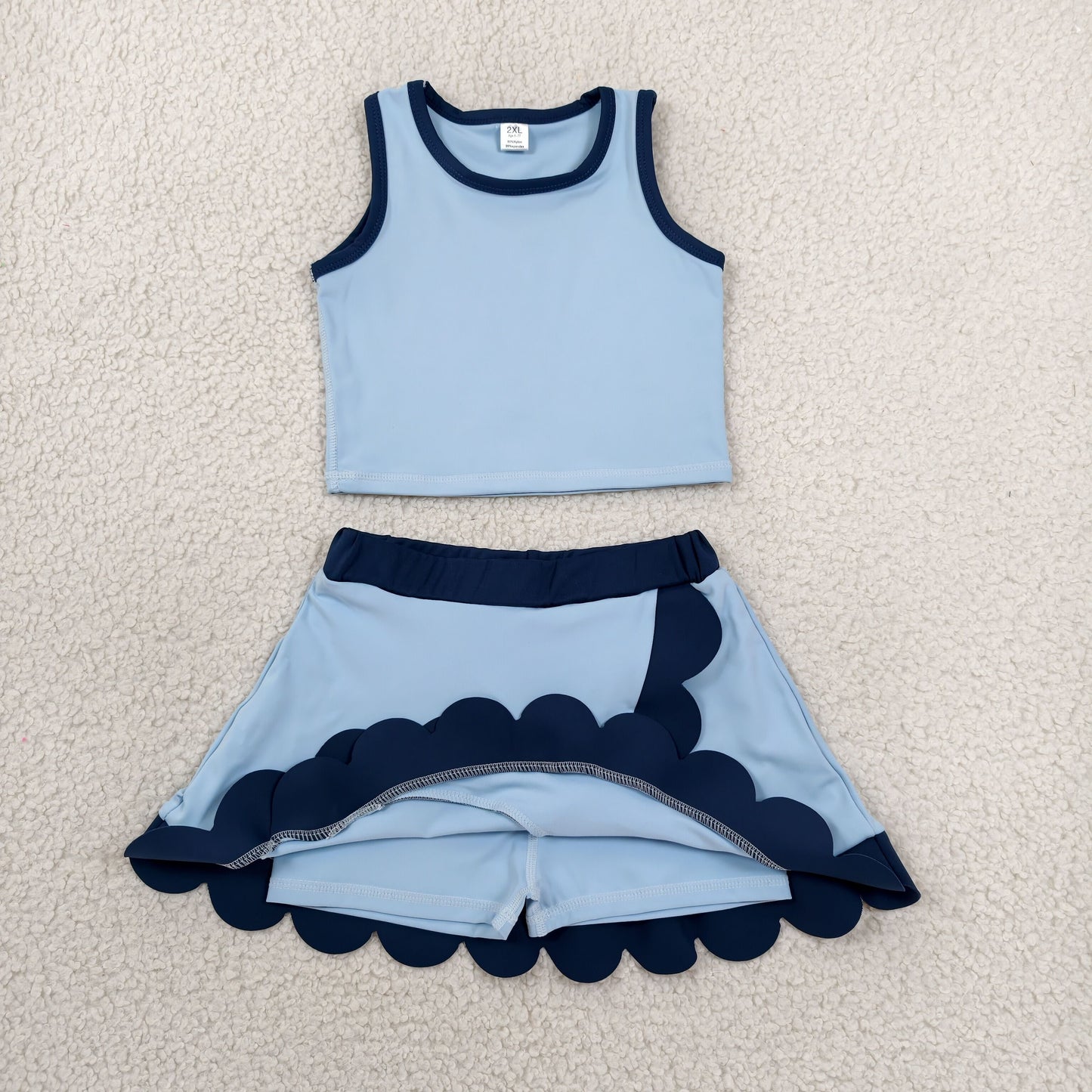 GSD4082 Yoga Cartoon Princess Blue Dot Sleeveless Skorts Girls Set