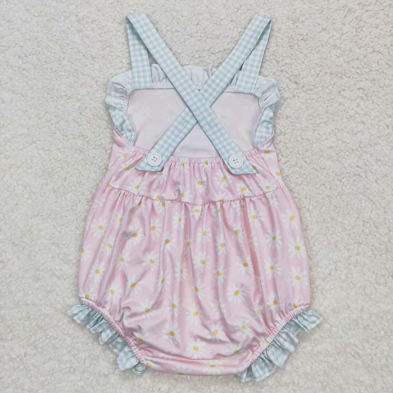 SR1182 Daisy pink green checkered girls romper