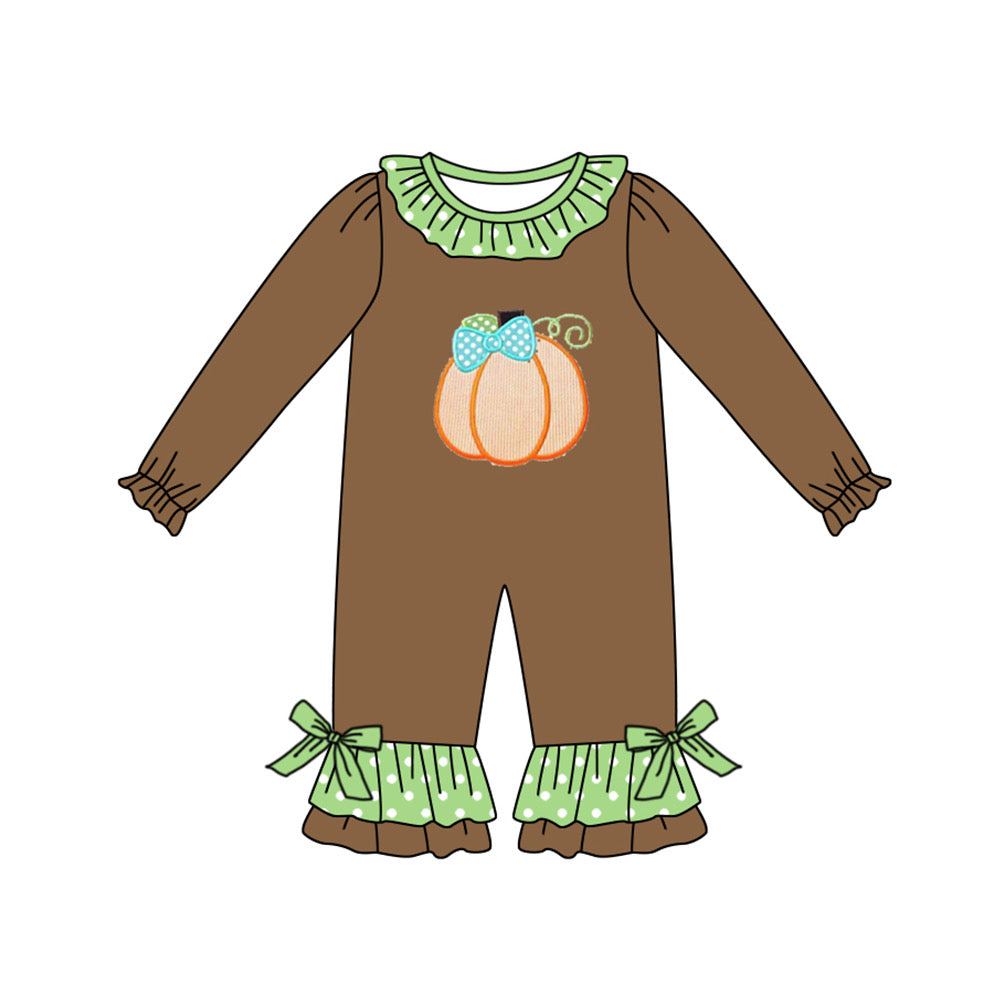 Preorder LR1123 Autumn full pumpkin brown long sleeve girls romper
