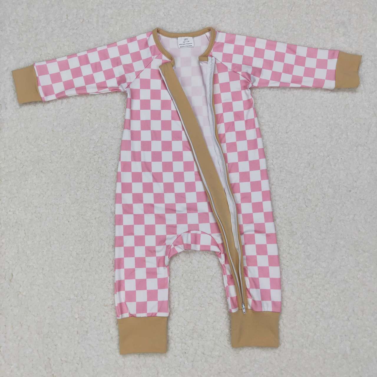 LR0731 Pink plaid long sleeve kids romper