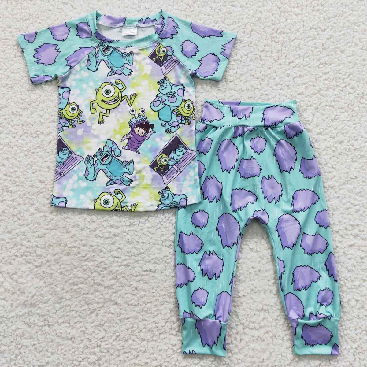 BSPO0122 Monster Green & Purple Short Sleeves Boys Summer Set