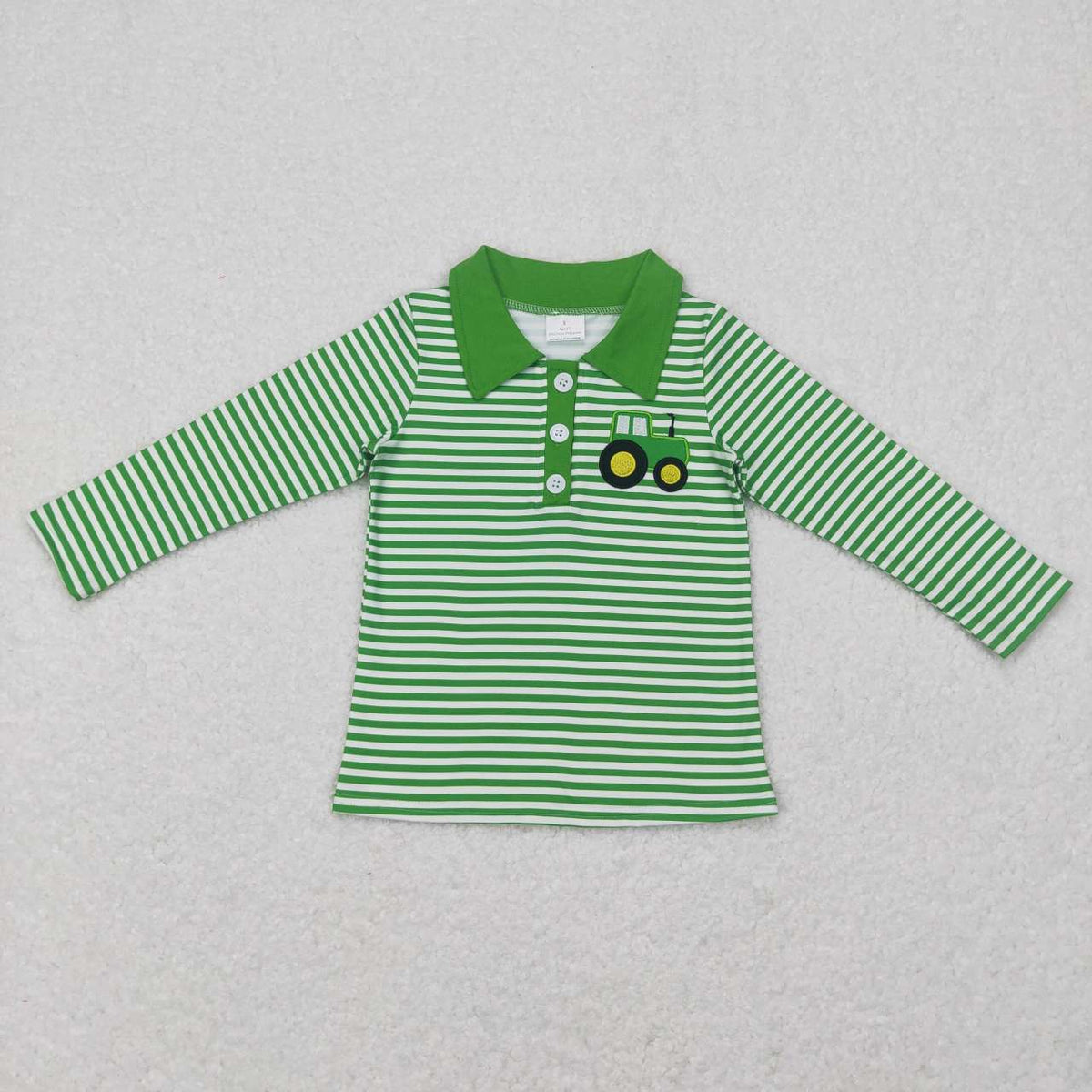 BT0405 Farm tractor green striped long sleeve boys pullover