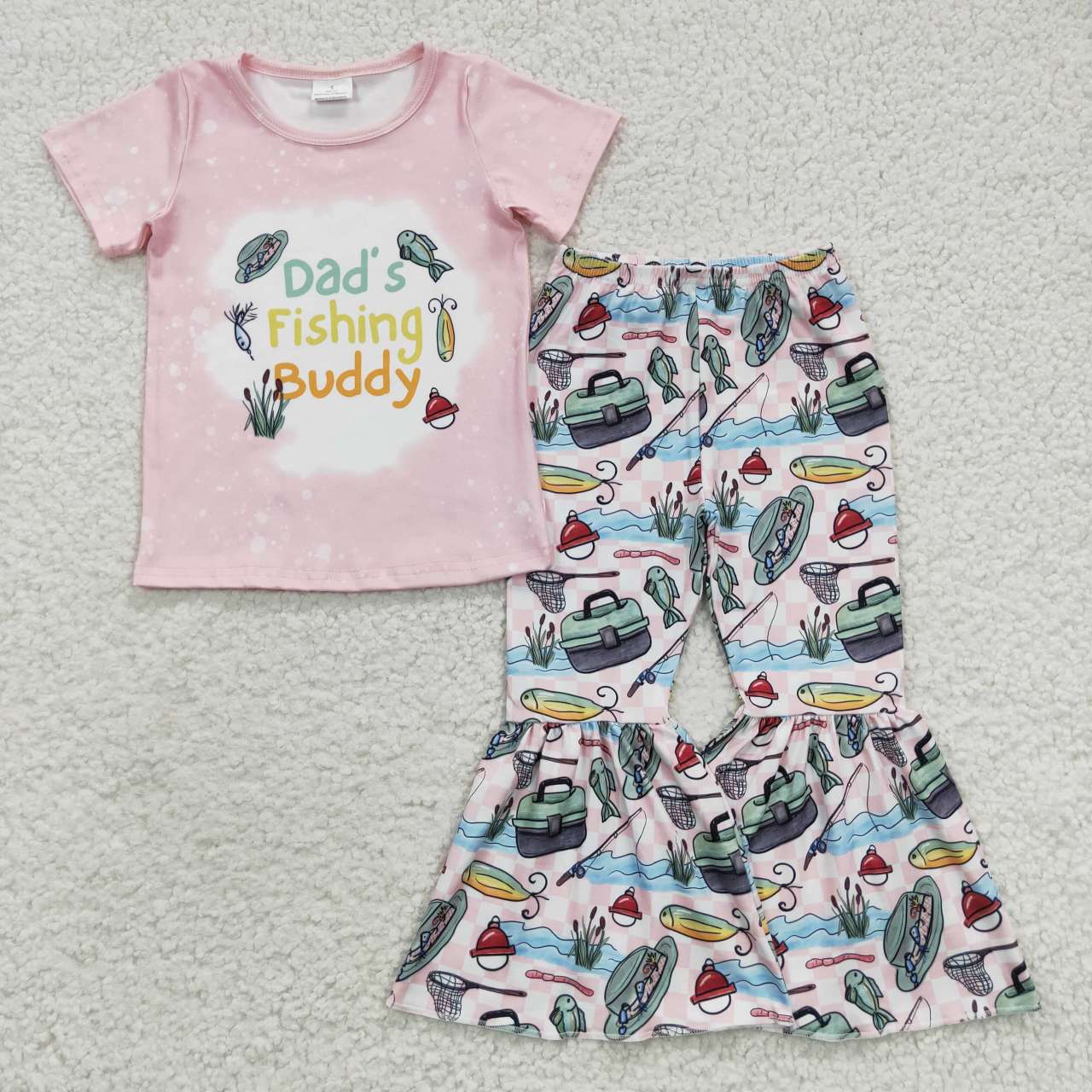 GSPO0672 Dad's Fishing Buddy Pink Short Sleeves Girls Summer Set