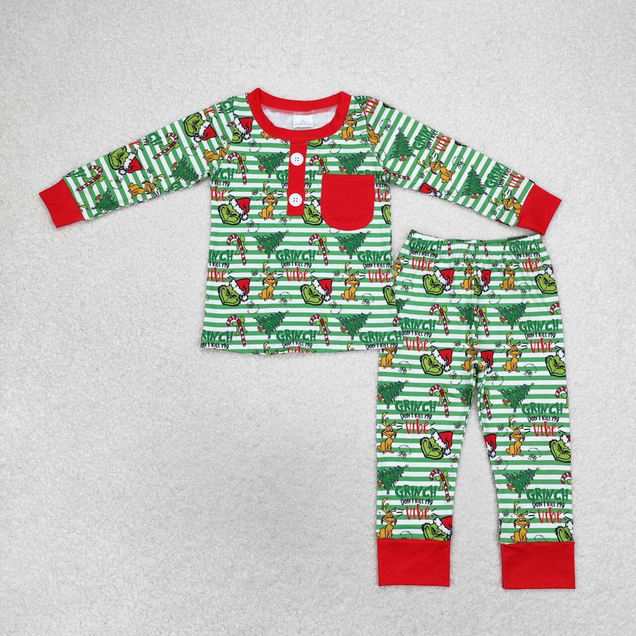 BLP0507 Christmas green face green striped long sleeve pants boys pajamas