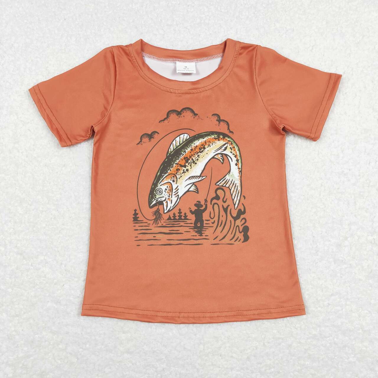 BT0507 Fishing orange short sleeve kids top