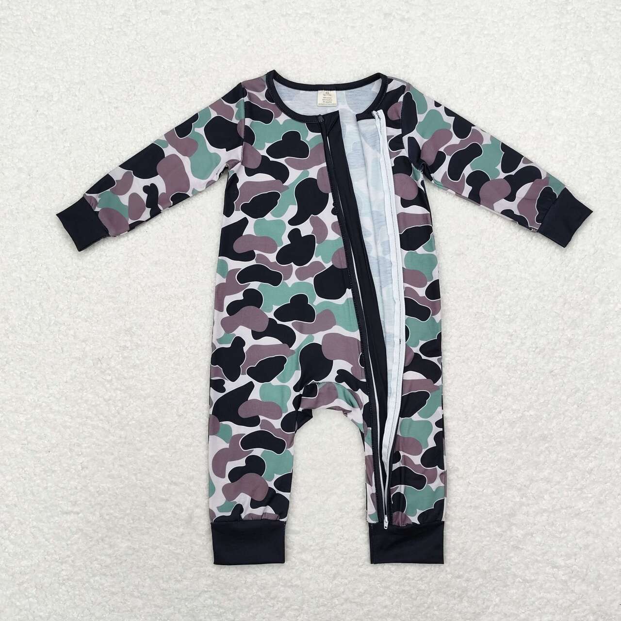 LR1460 bamboo camo long sleeve zipper boys romper