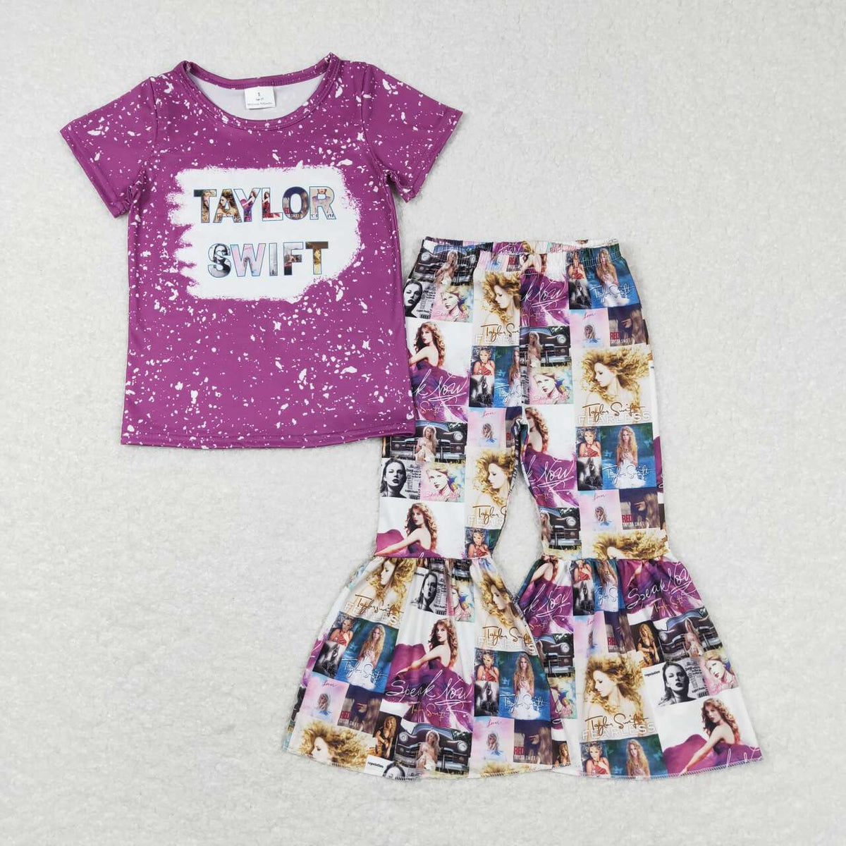 GSPO1140 Singer star purple short sleeve pants girls set