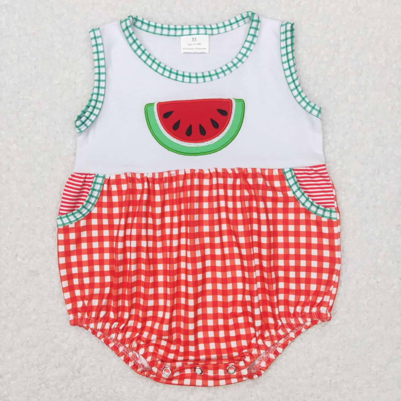 SR0592 Watermelon red checkered sleeveless boys romper