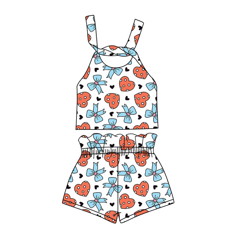 custom (moq 5)Baby Girls Mama's Girl Bows Hearts Straps Top Shorts Clothes Sets