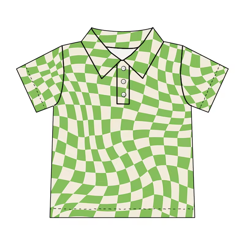 custom style light green checkered short sleeve boys top