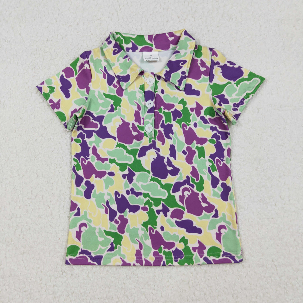 BT1345 Mardi Gras purple green camo short sleeve boys top