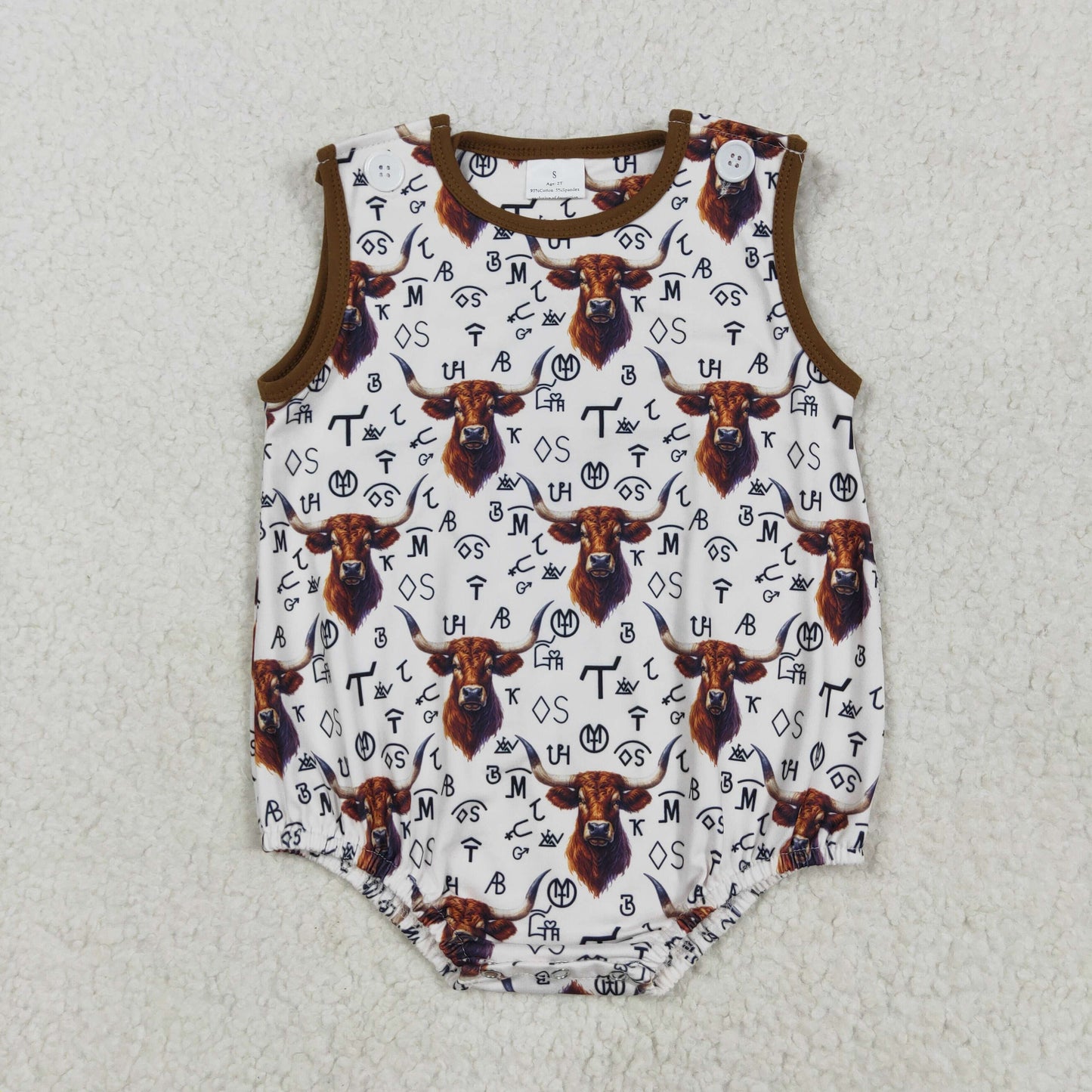 SR2699 Western highland cow letter sleeveless boys romper