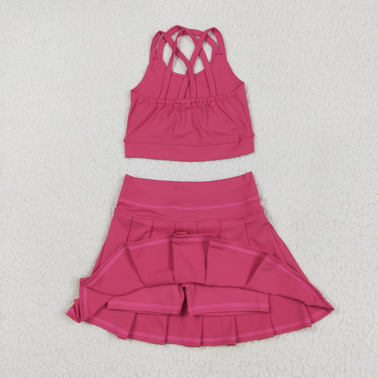 GSD2442 yoga hot pink top skirt 2pcs girls set