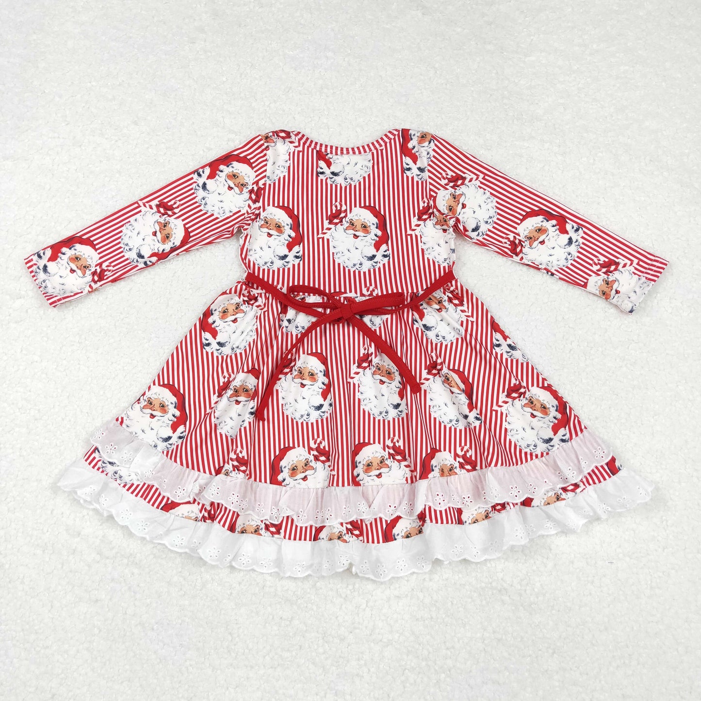 GLD0786 Christmas Santa red striped long sleeve girls dress