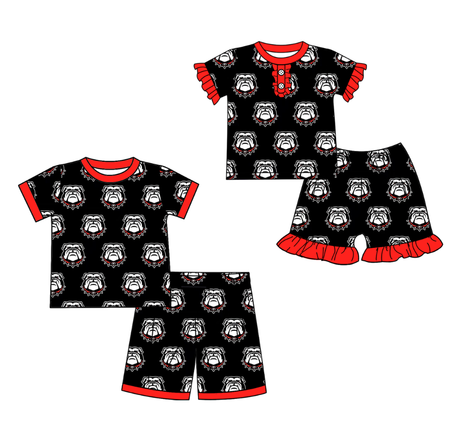 custom moq 3 football team bulldog black set sibling clothes