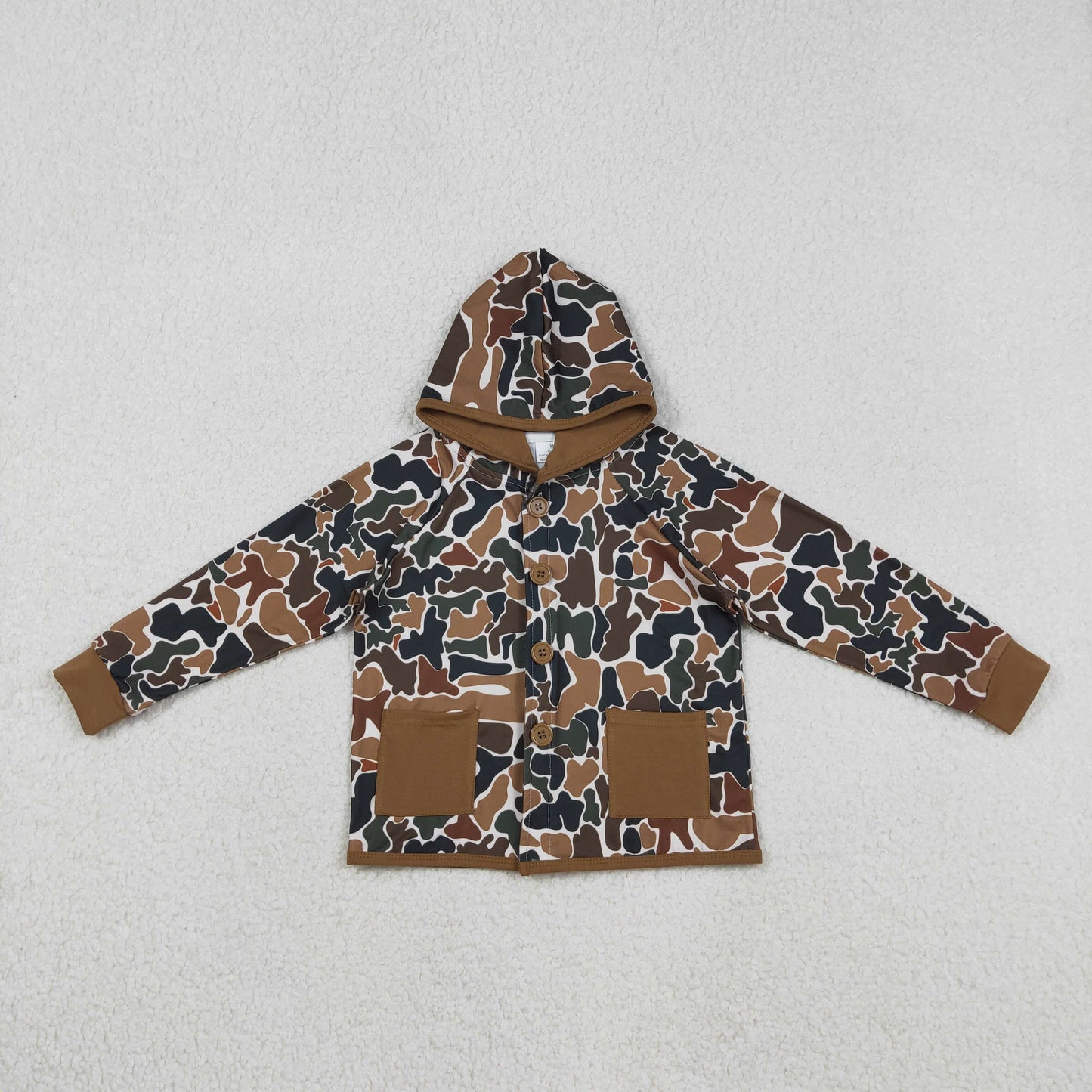 BT1442 hunting camo pockets hoodie long sleeve boys coat