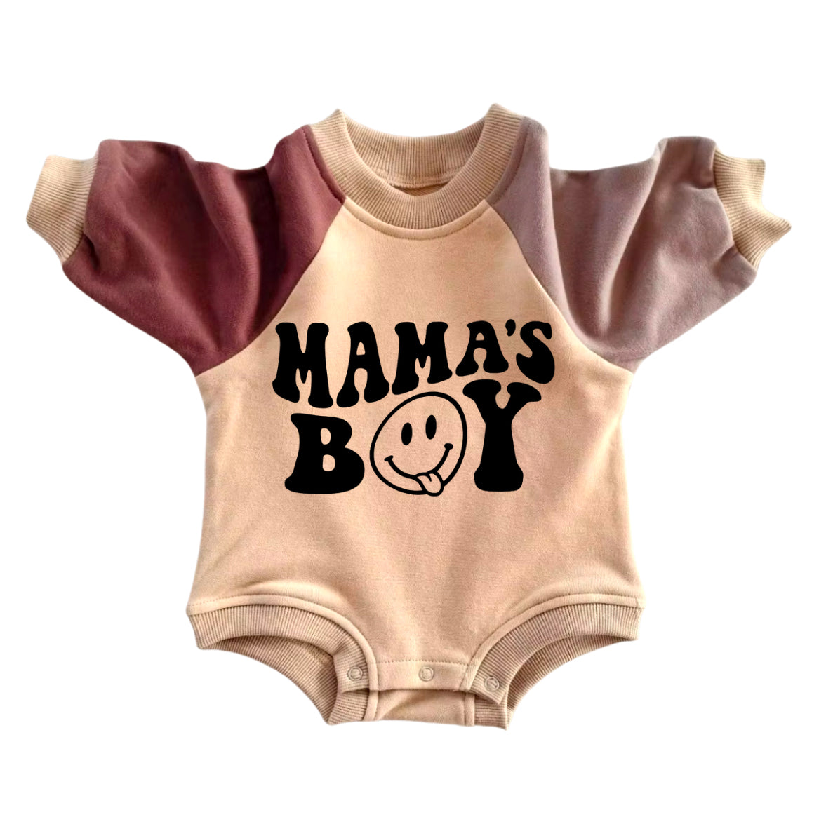 custom moq 3 mama's boy smile pink long sleeve baby romper