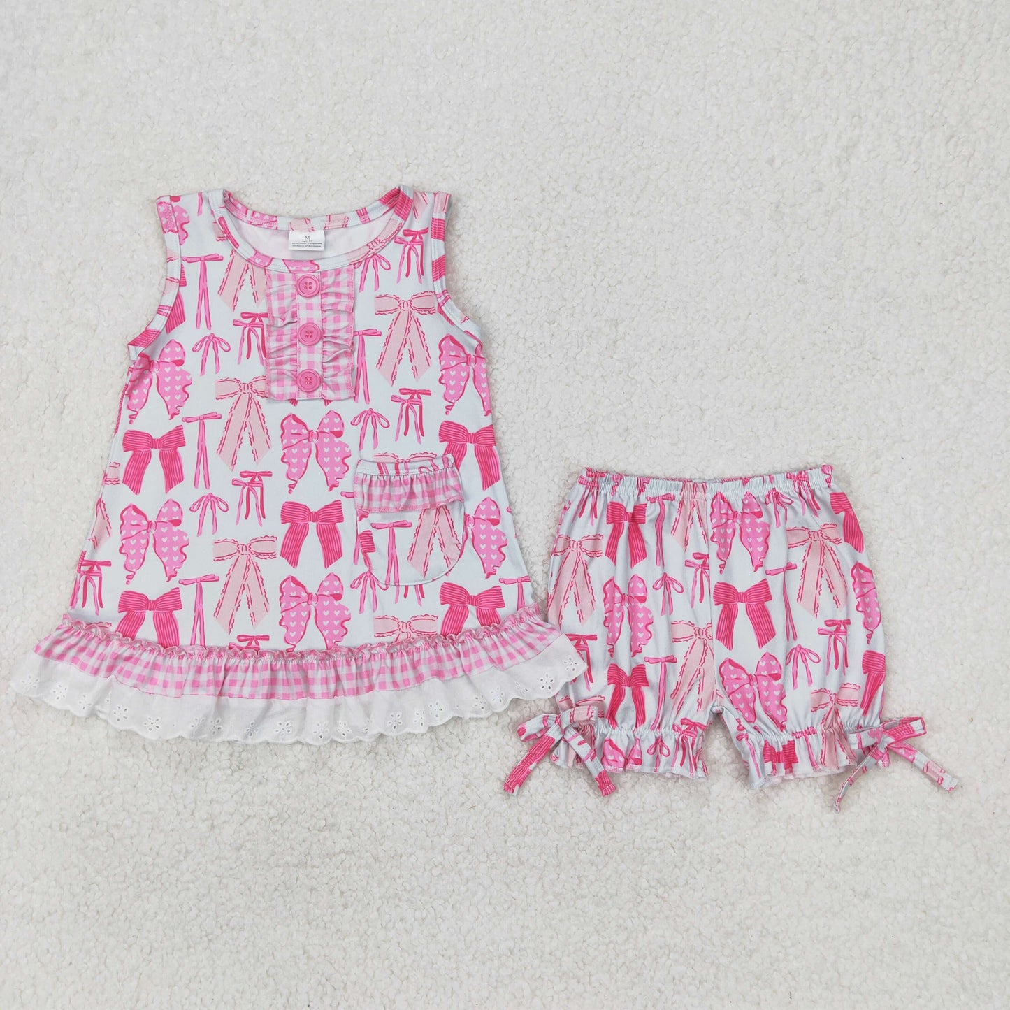 GSSO2187 hot pink bows sleeveless shorts girls set