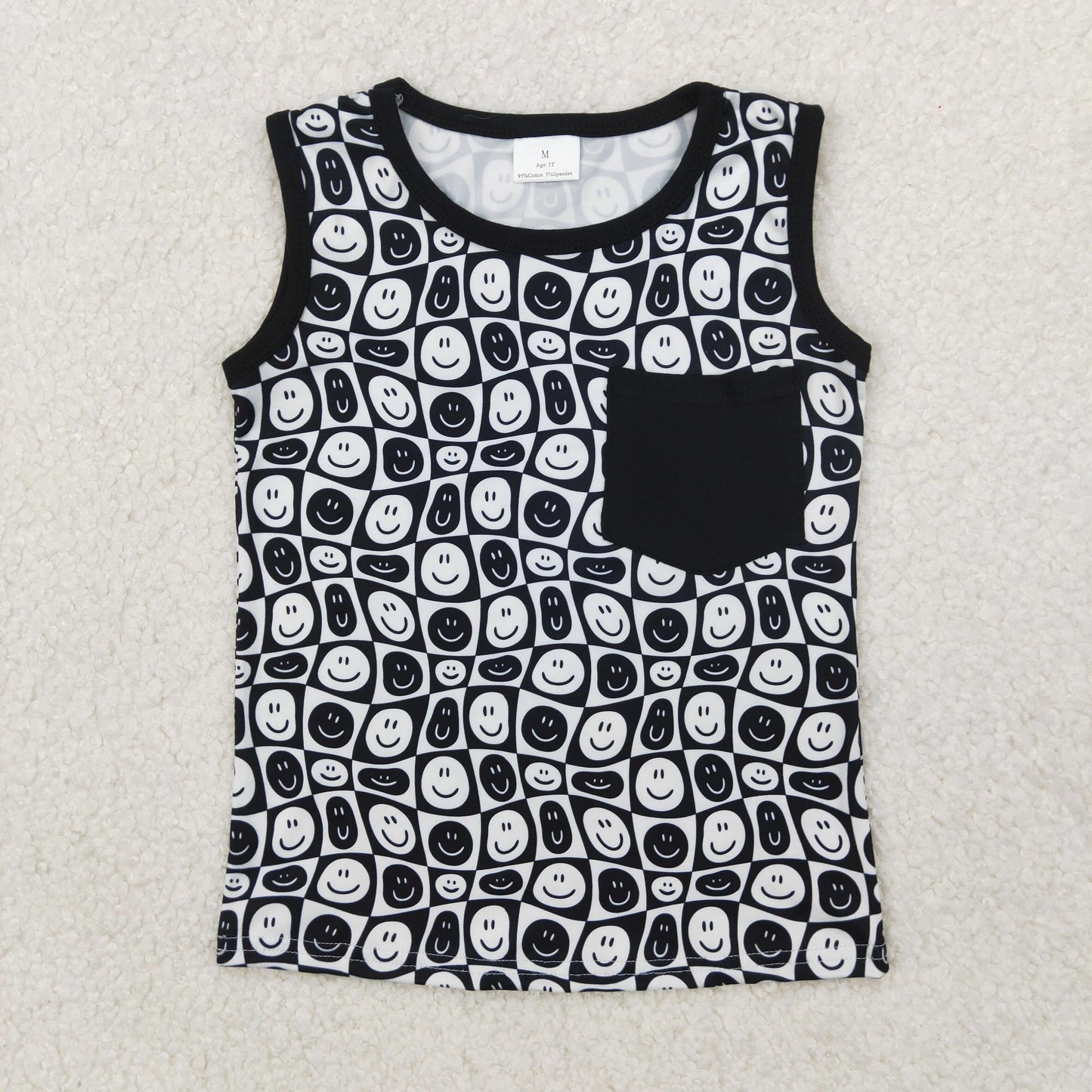 BT1192 black checkered smile pocket sleeveelss boys top