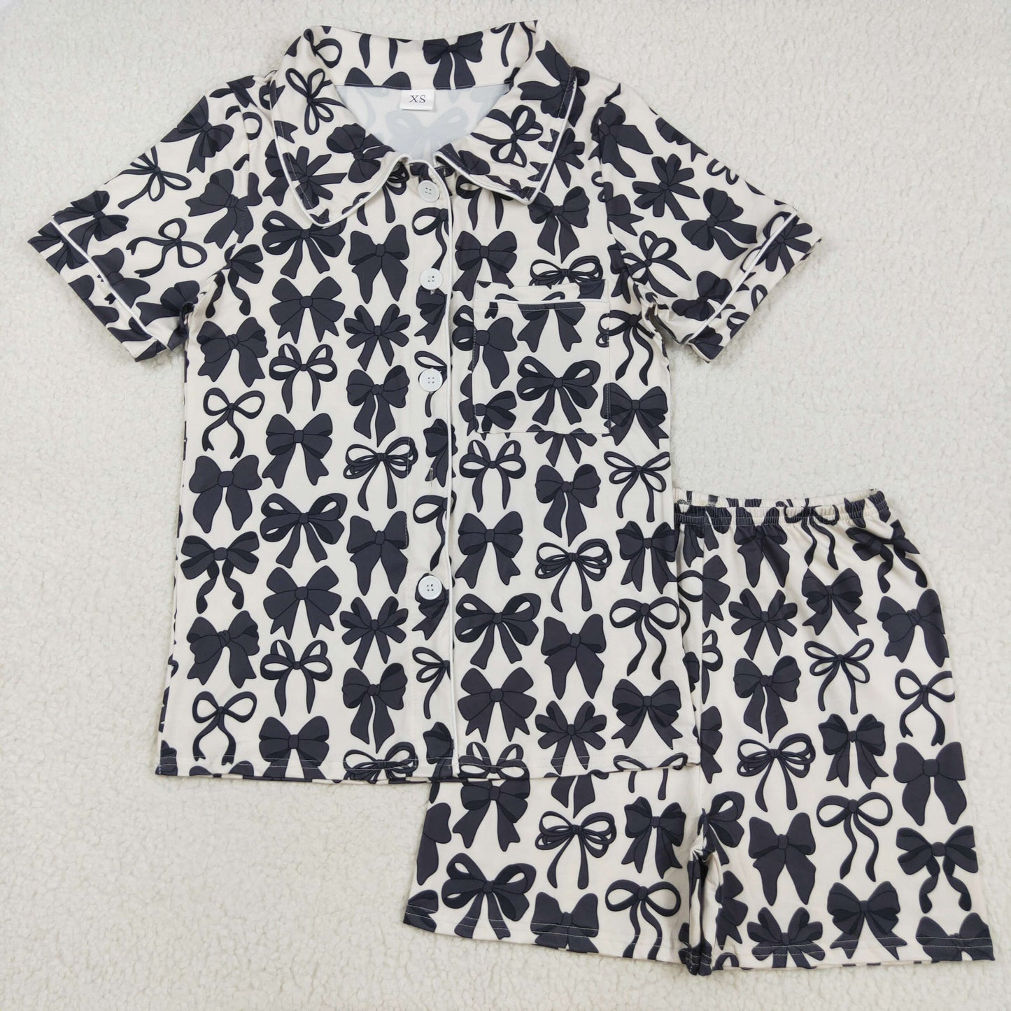 GLP2664 black bows short sleeve shorts adult woman pajamas