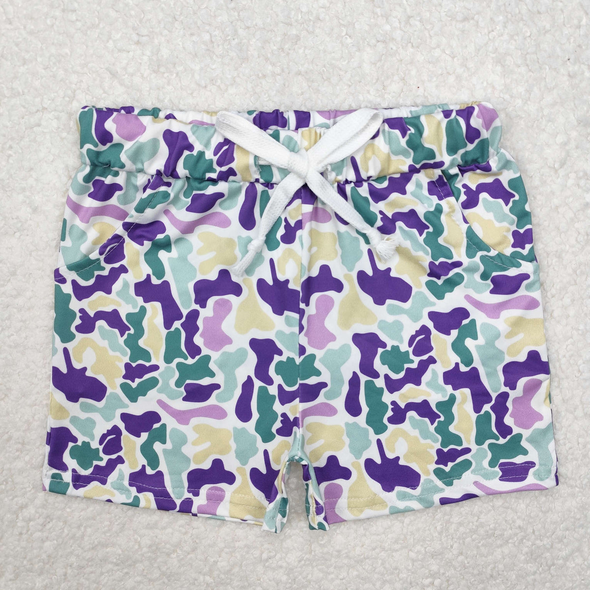 SS0433 Mardi Gras Purple Green Yellow Camo Boys Shorts