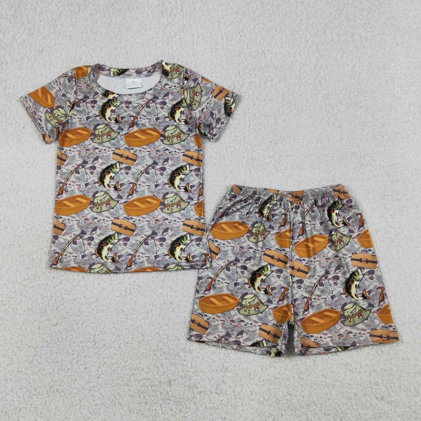 BSSO1920 Fishing Camo Short Sleeve Shorts Boys Set
