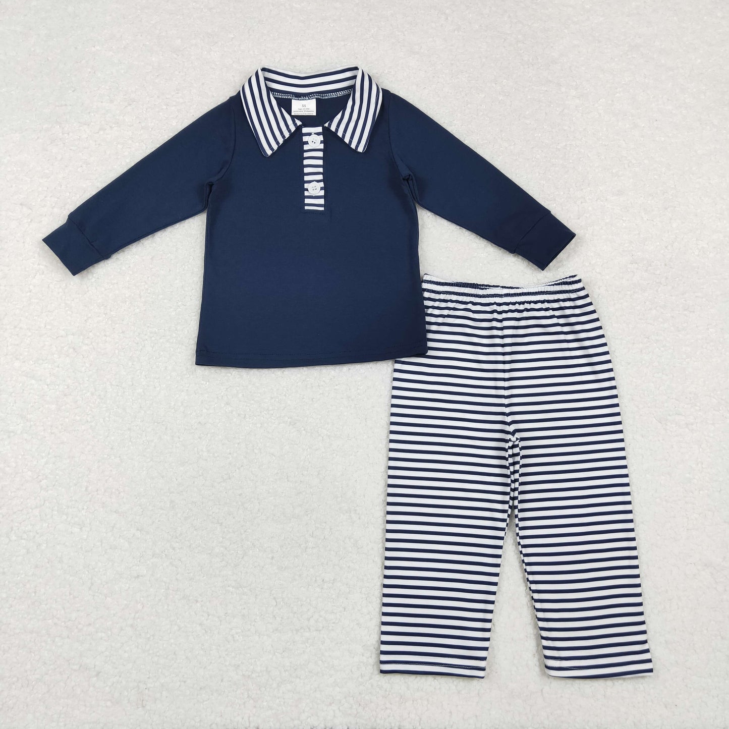 BLP0897 navy blue long sleeve navy blue striped pants boys set