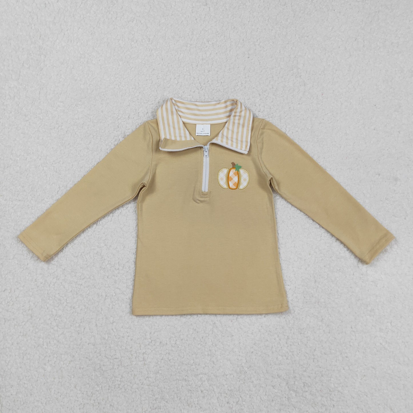 embroidery BT1293 pumpkin orange long sleeve zipper boys top