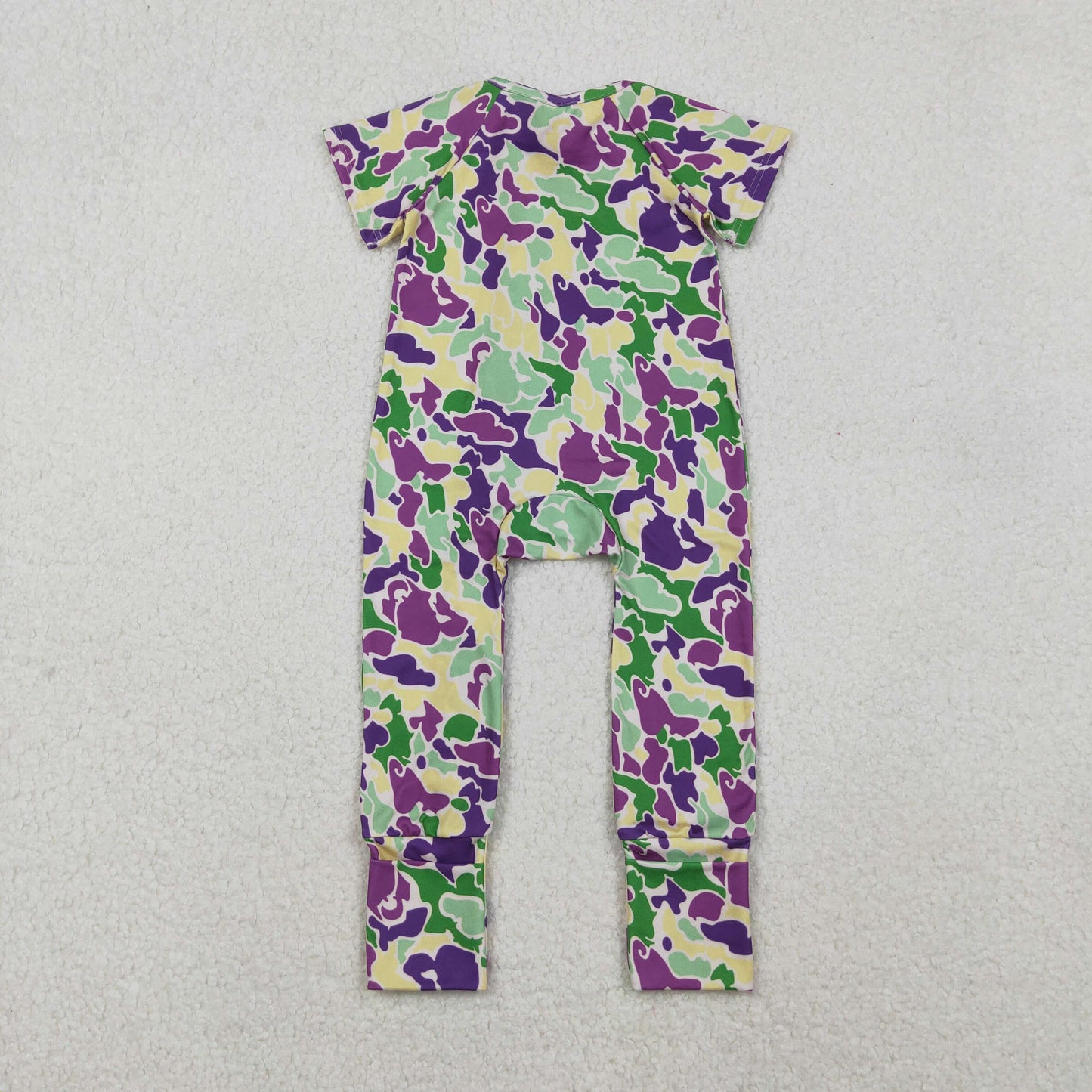 SR3211 Mardi Gras purpe yellow green zipper short sleeve boys romper