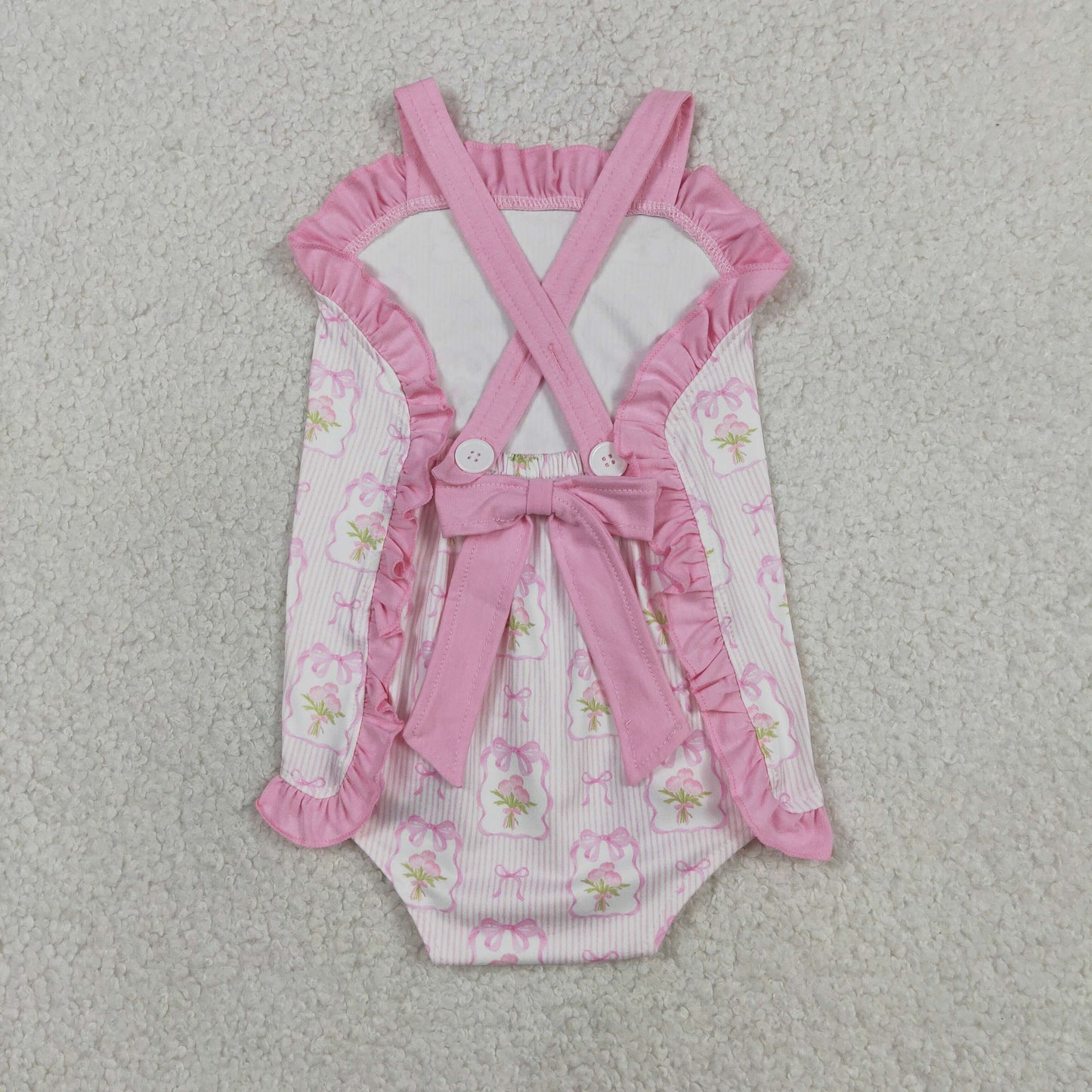 SR4112 Pink Flowers Bows Girls Romper