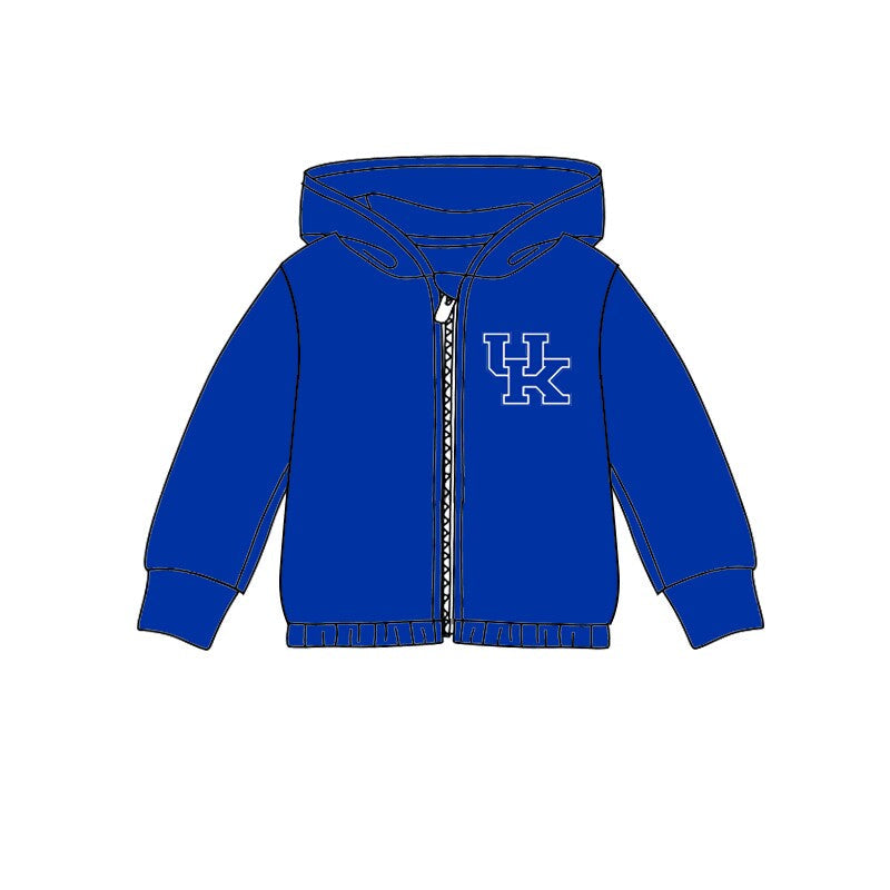 custom moq 3 football item UK blue long sleeve zipper hoodie kids coat