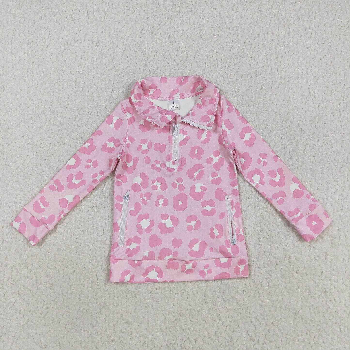 GT1070 yoga pink leopard long sleeve zipper girls top