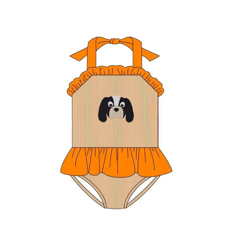 custom moq 3 football team dog orange girls bathing swimsuits