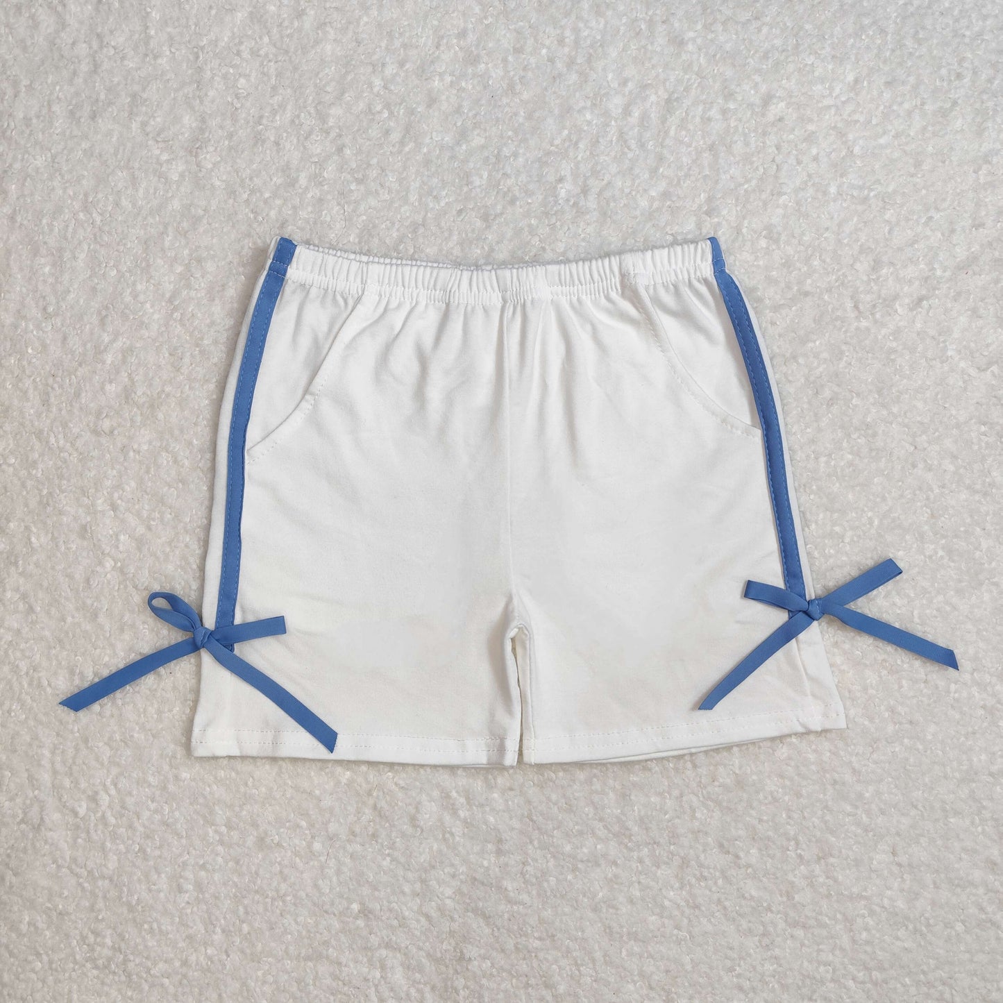 SS0424 white girls shorts with blue bows