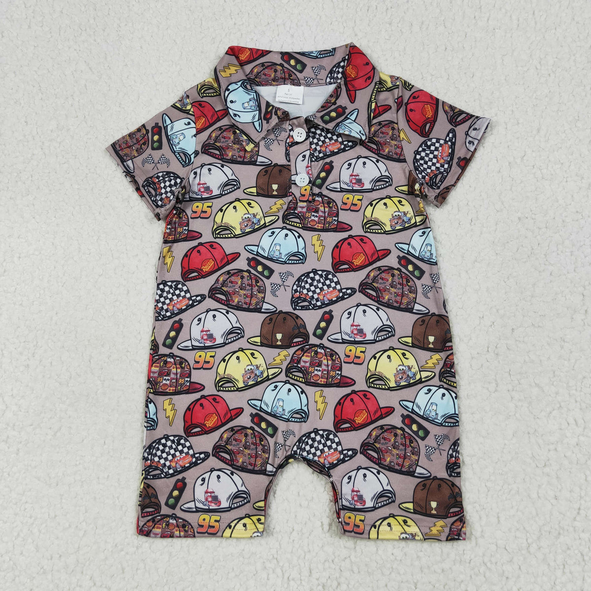 SR3067 cartoon car hat short sleeve boys romper