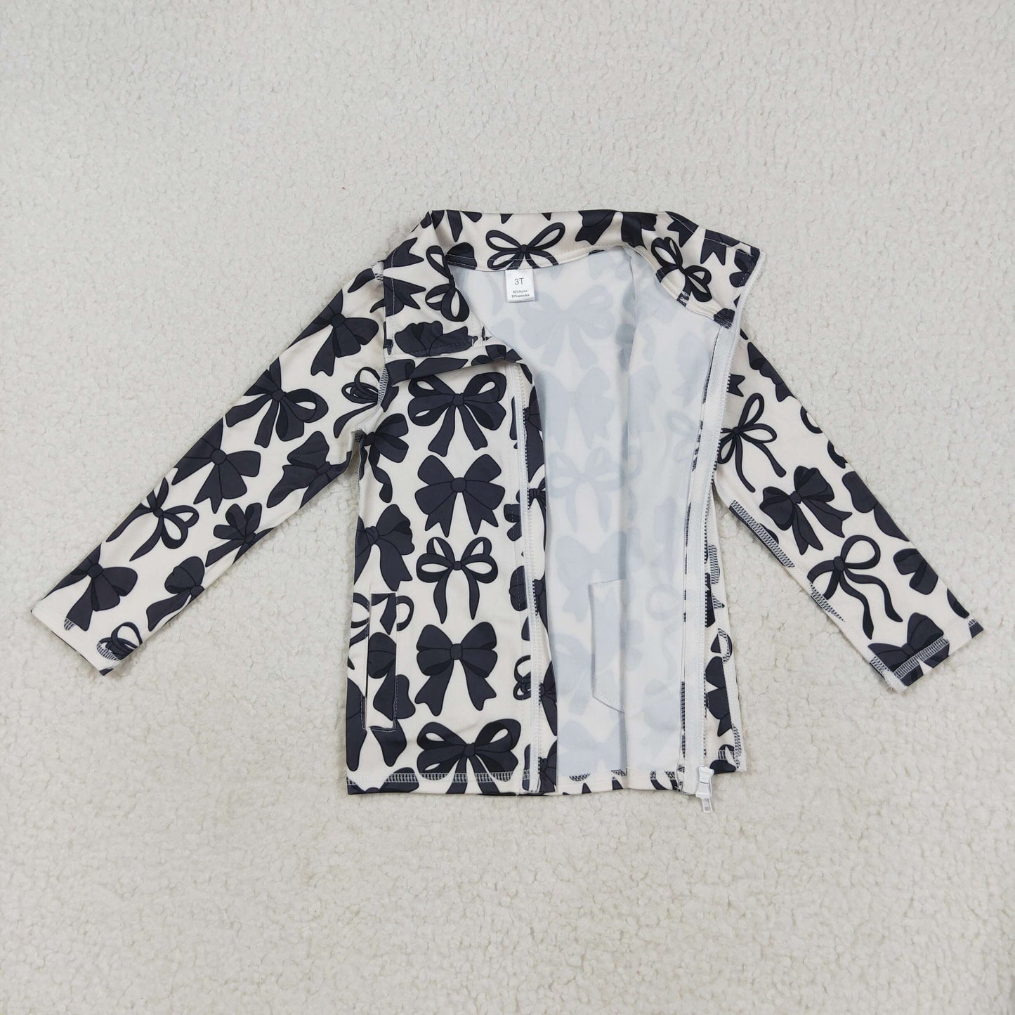 GT1084 yoga black bows zipper long sleeve girls coat