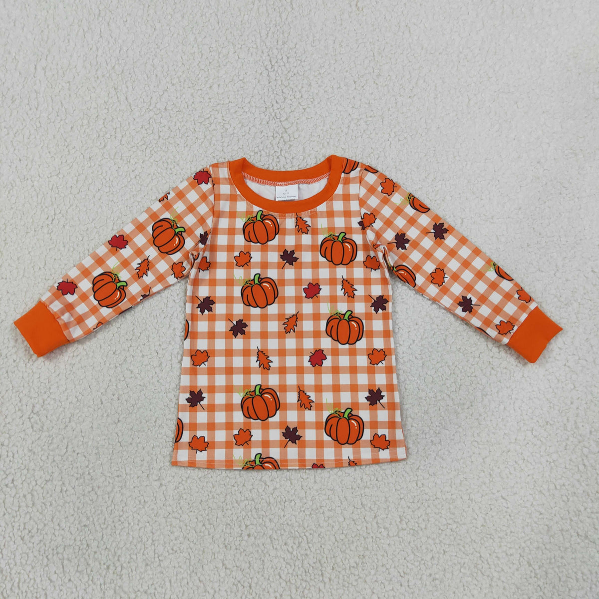 BT1929 Pumpkin Orange Checkered Long Sleeve Boys Top