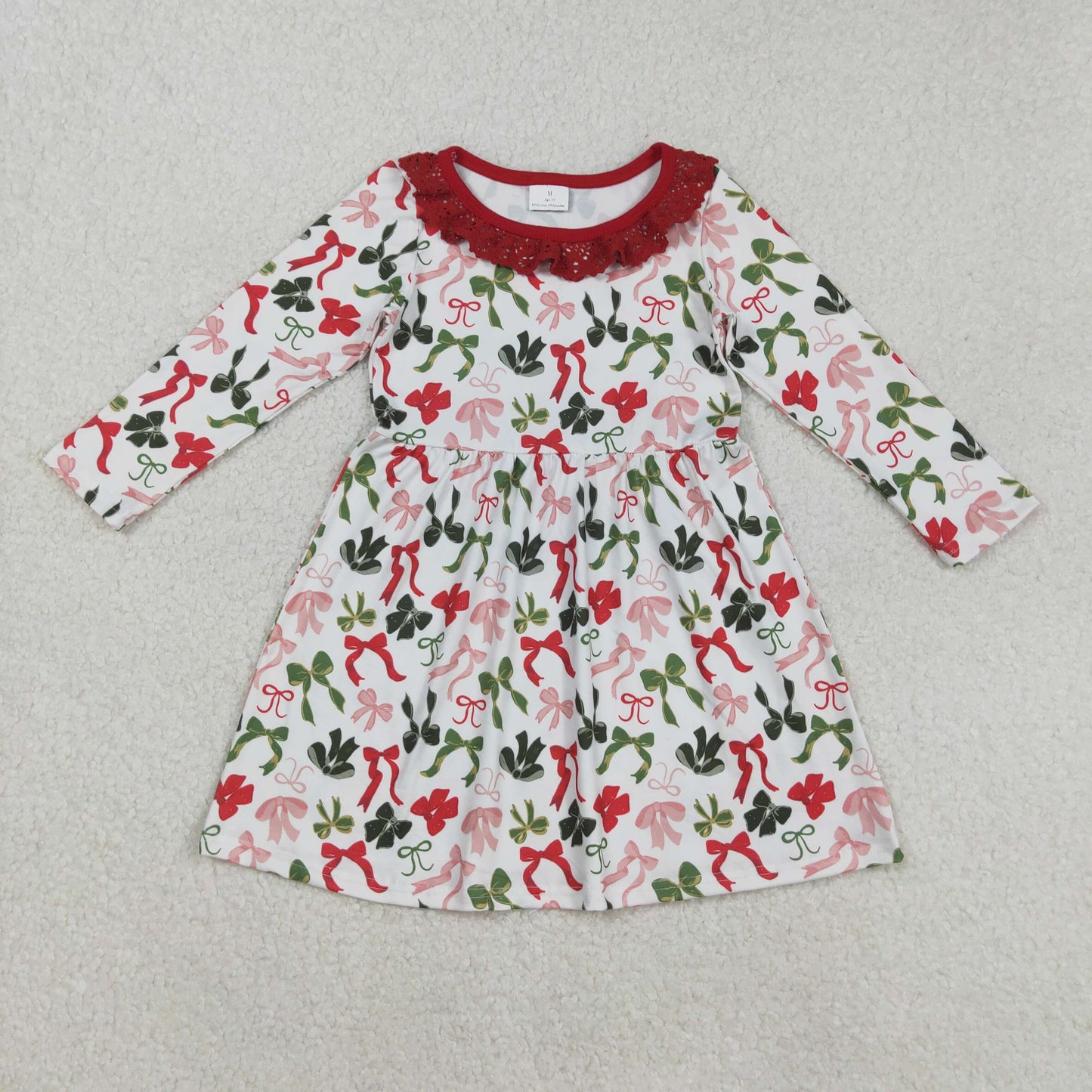 GLD1036 red green bows long sleeve girls dress