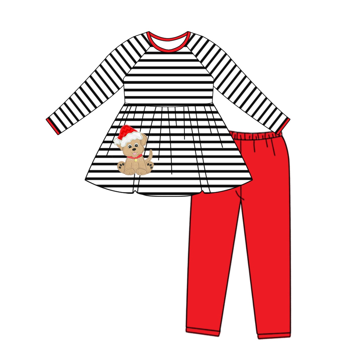 preorder GLP1609 Christmas hat dog black striped long sleeve red pants girls set