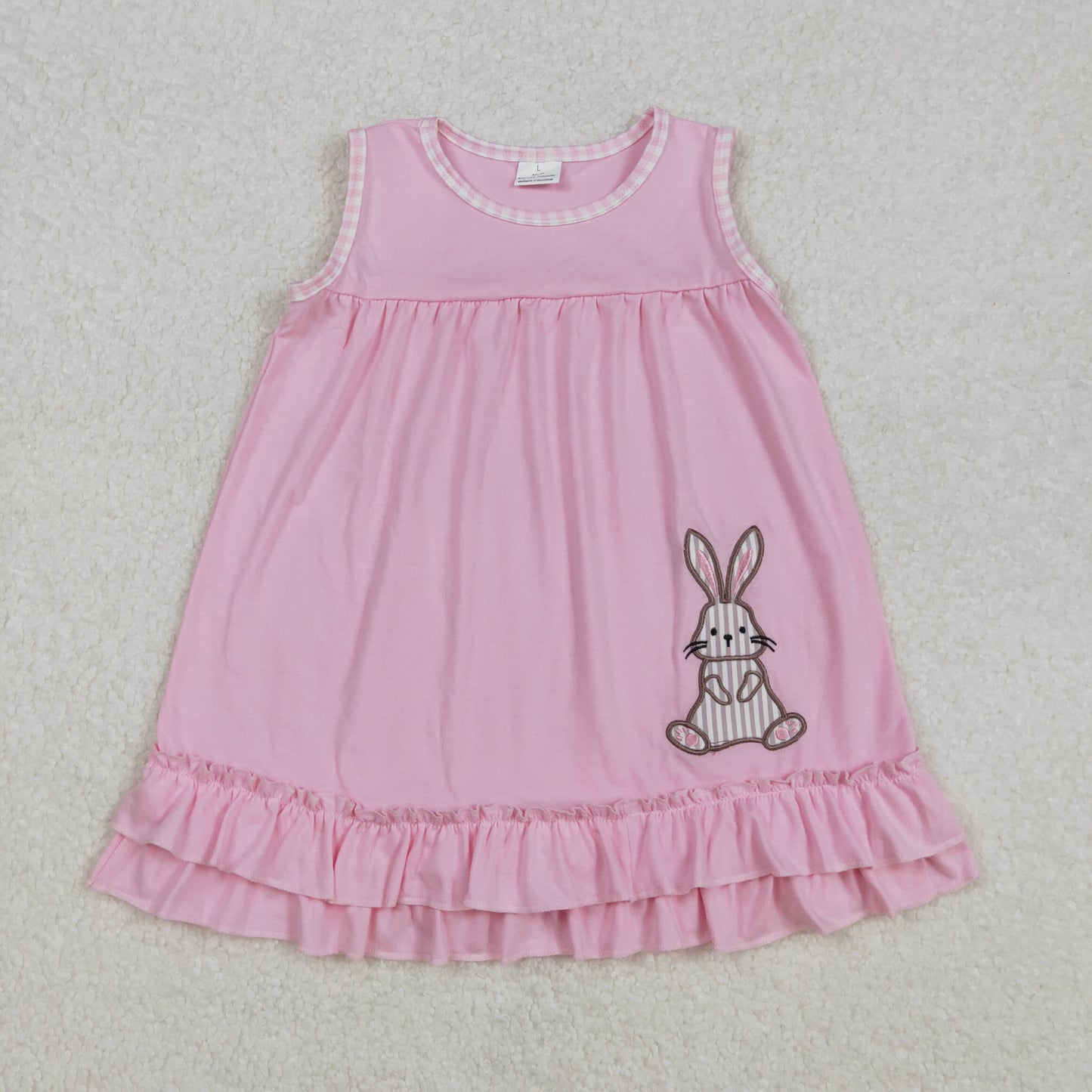 embroidery GSD1671 Easter Bunny Rabbit Pink Sleeveless Girls Dress