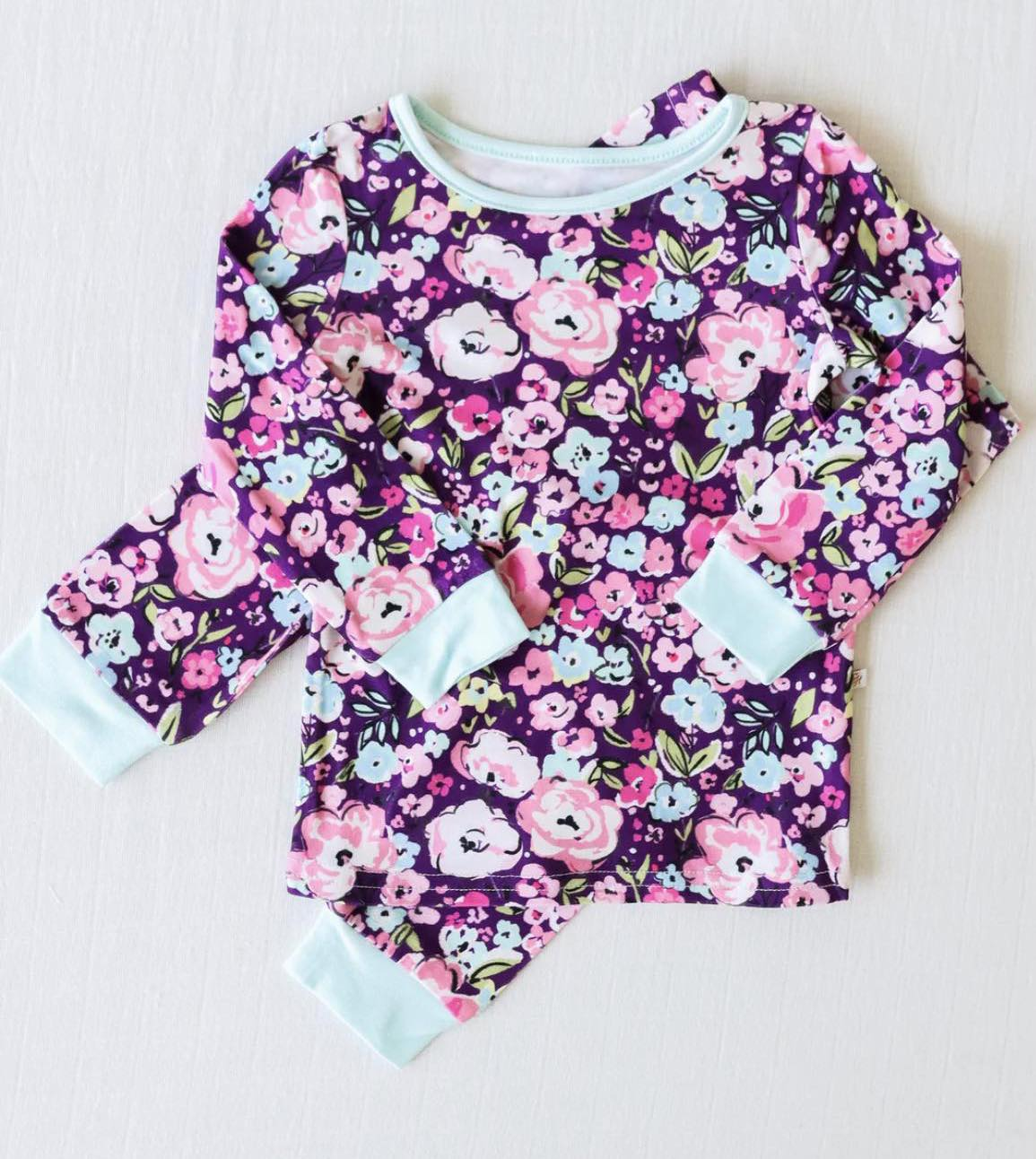 custom Flowers purple long sleeve pants girls pajamas