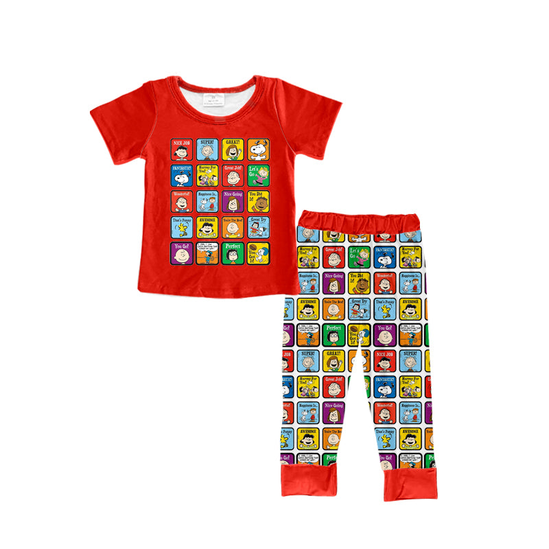 custom cartoon dog red long sleeve pants boys set
