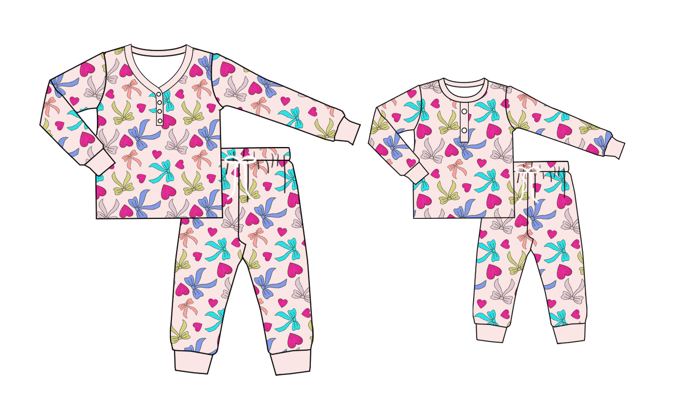 preorder GLP2273 Valentine's Day colorful bows long sleeve pants girls pajamas