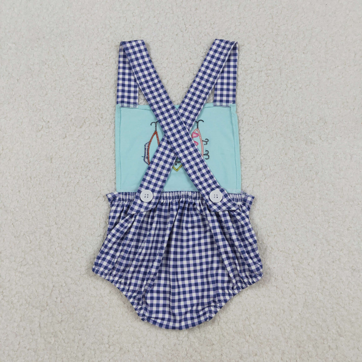 Embroidery SR3413 fish blue checkered girls romper