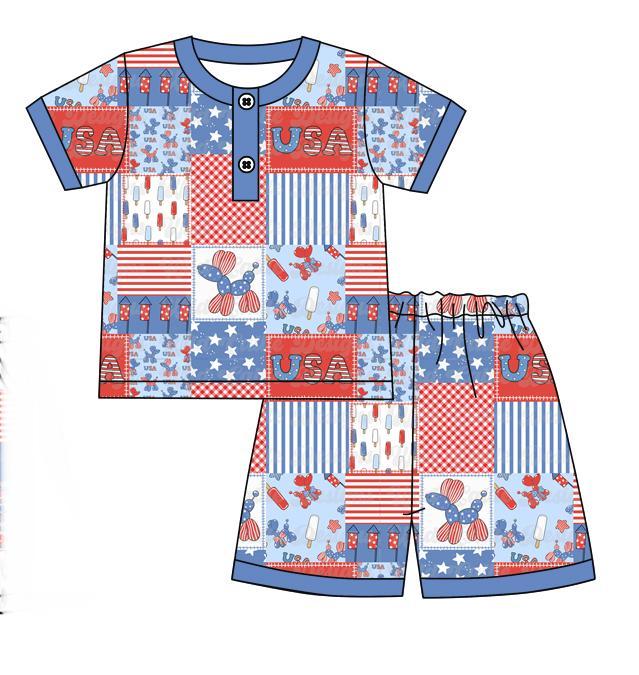 Custom Moq 3 July 4th USA Pet Red Blue Sibling Clothes