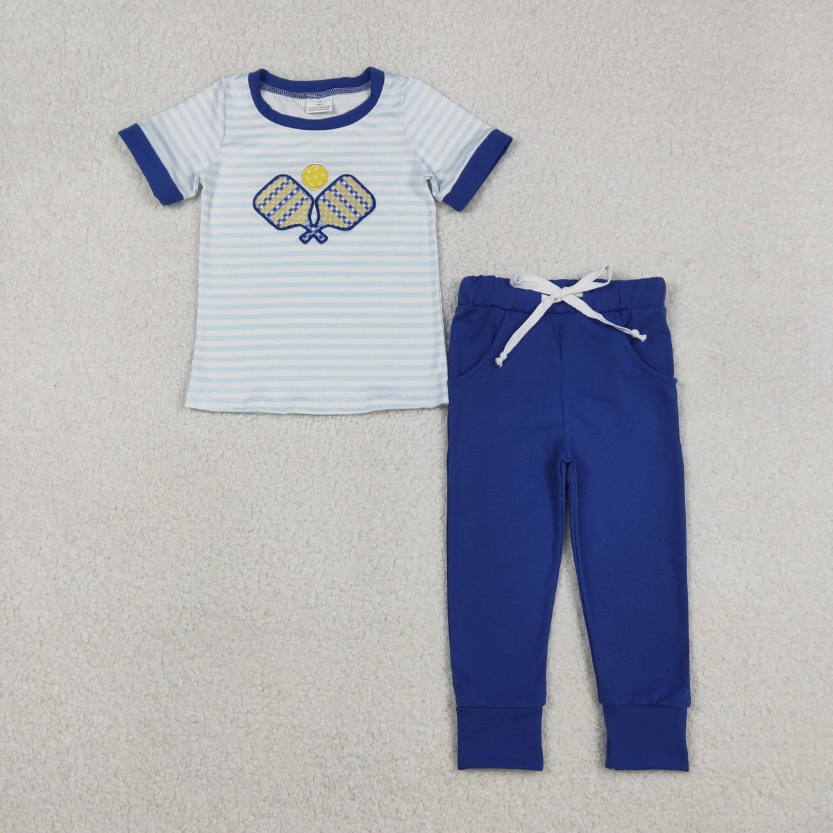 Embroidery BSPO0614 tennis blue short sleeve blue pants boys set