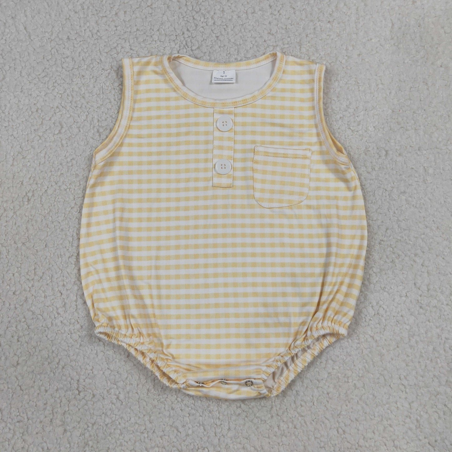 SR4236 Yellow Checkered Sleeveless Boys Romper