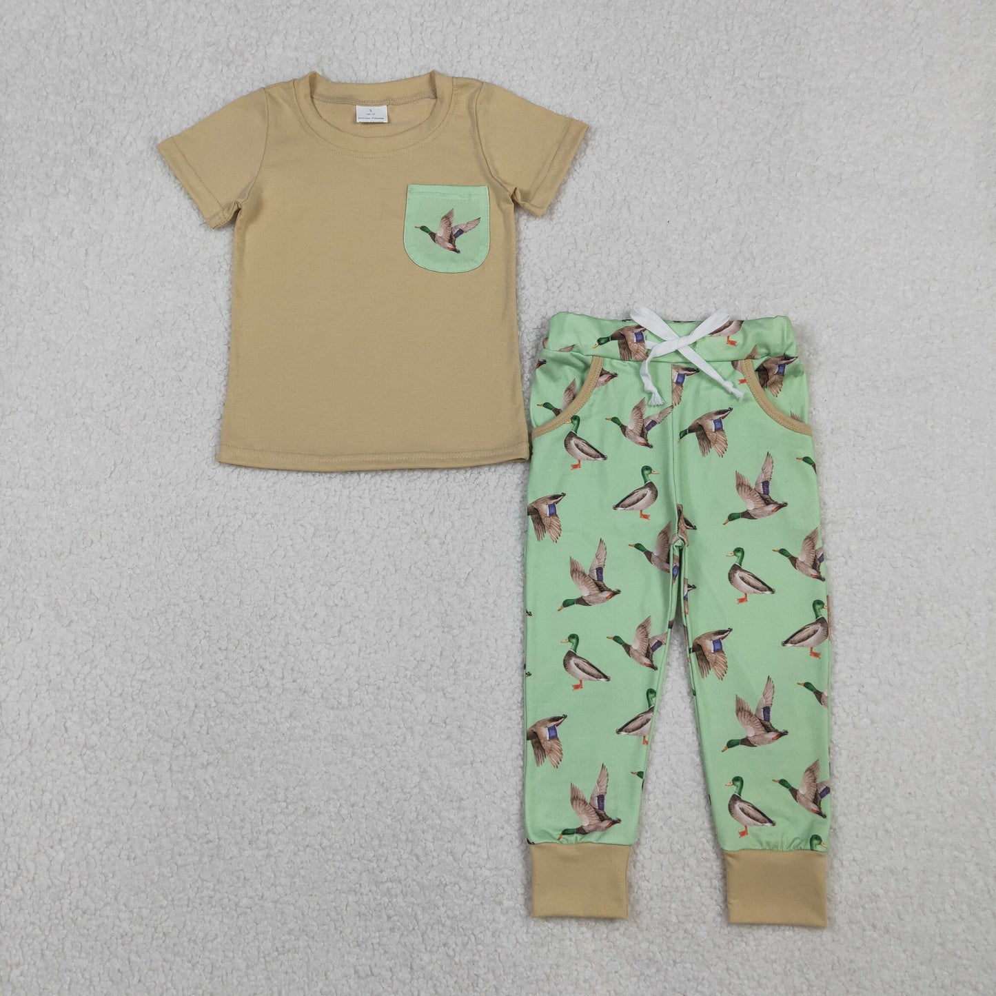 BSPO0607 hunting mallard duck pocket short sleeve pants boys set